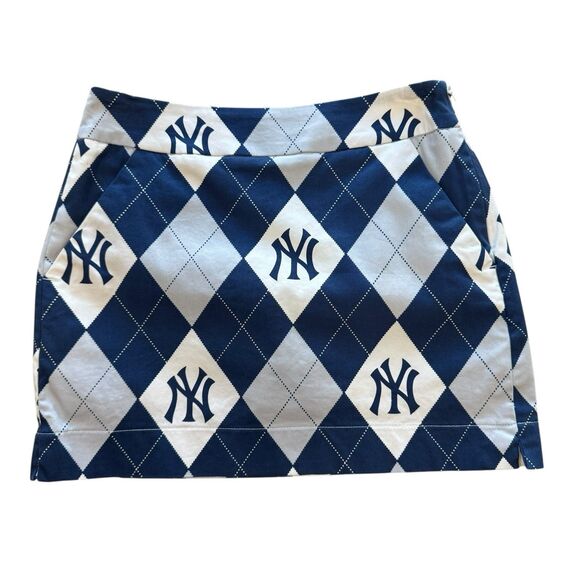 Loudmouth Mini Golf Skort Size 0 Blue Argyle New York Yankees MLB Spandex Pocket - Picture 1 of 13